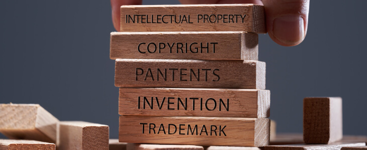 Building blocks showing intellectual property categories.