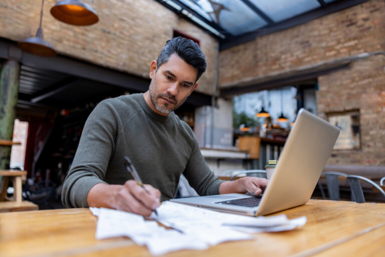 business manager doing the books at a restaurant